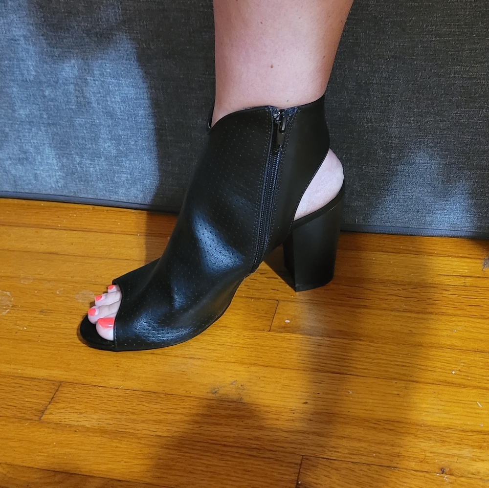 Vegan leather peep toe heels